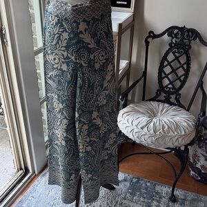Zara Teal and Beige Floral Wide-Leg Pants